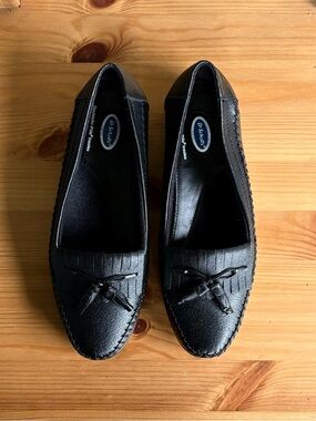 Dr.Scholl’s Black Leather Tassel Loafers Double Air-Pillo Comfort Shoes 6.5